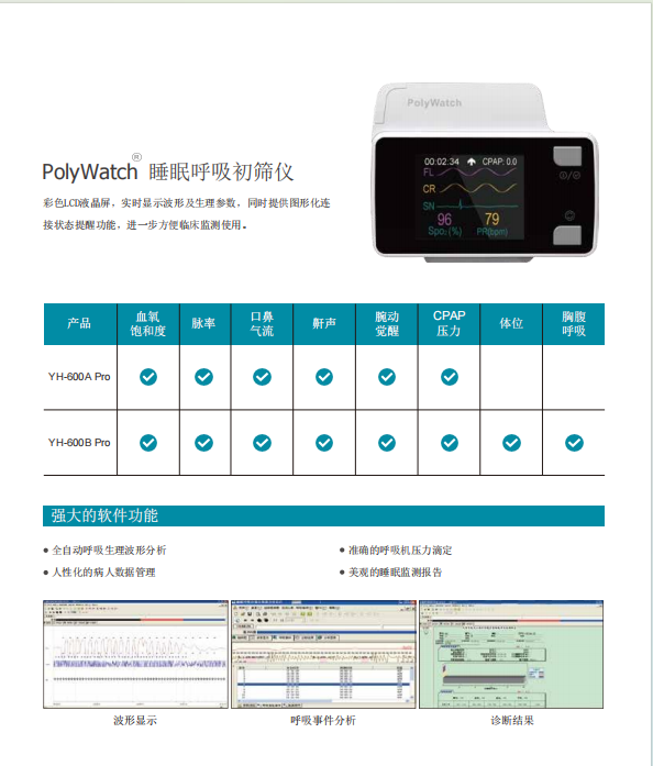 睡眠呼吸初筛仪 怡和嘉业 YH-600B Pro 便携式睡眠监测